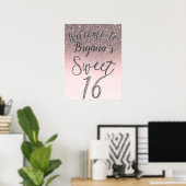 Silver & Blush Glitzer Willkommen Sweet 16 Party S Poster (Heimbüro)