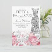 Silver & Blush Pink 50. Geburtstagsparty Einladung (Stehend Vorderseite)