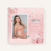 Silver Blush Pink Foto Quinceanera Gästebuch Notizblock (Vorderseite)