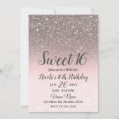 Silver & Blush Pink Glitzer Sparkle Glam Sweet 16 Einladung (Vorderseite)