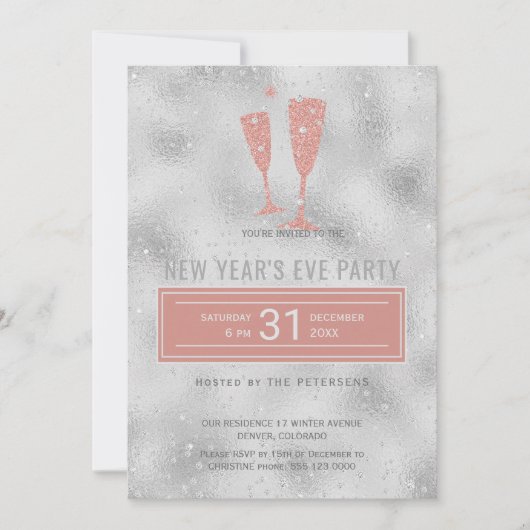 Silver Blush - Silver Party Klassik Elegant Einladung (Vorderseite)