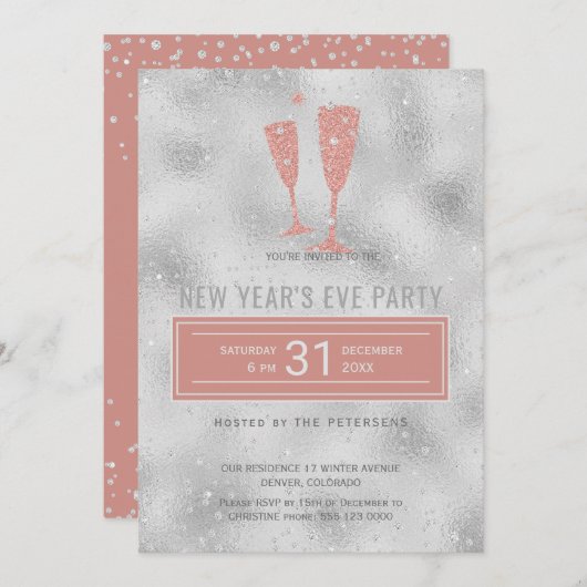 Silver Blush - Silver Party Klassik Elegant Einladung (Vorne/Hinten)