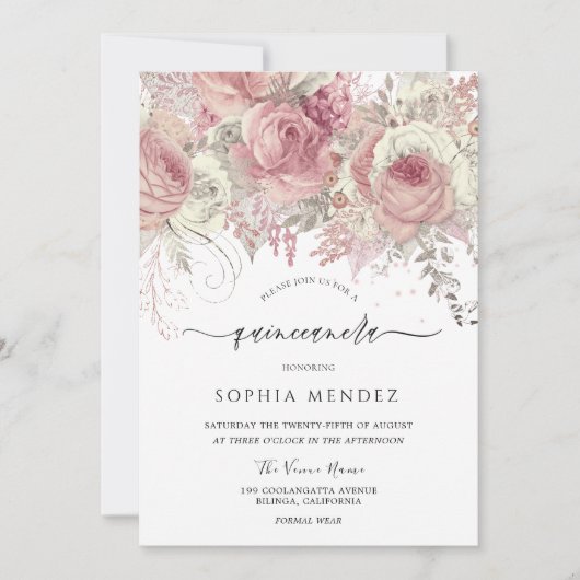 Silver & Blush Verzaubertes Party aus der Quincean Einladung (Vorderseite)