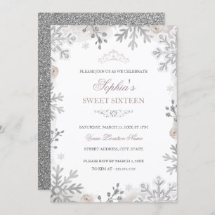 Silver Blush Winter Wonderland Sweet 16. Geburtsta Einladung