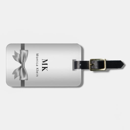 Silver-Bogen-Monogramm-Initialen elegant Gepäckanhänger (Vorderseite horizontal)