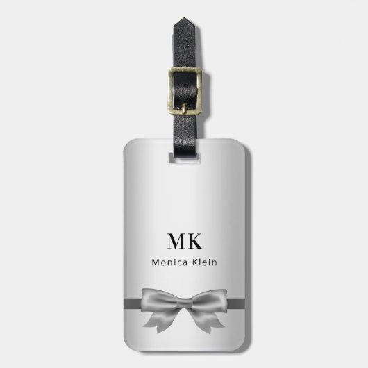 Silver-Bogen-Monogramm-Initialen elegant Gepäckanhänger (Vorderseite vertikal)