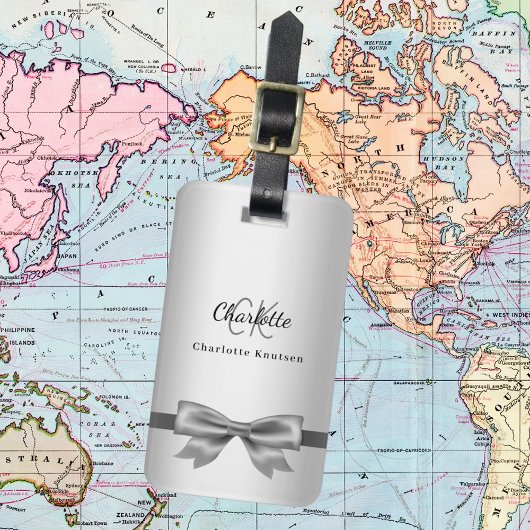 Silver-Bogen-Monogramm-Initialen elegant Gepäckanhänger