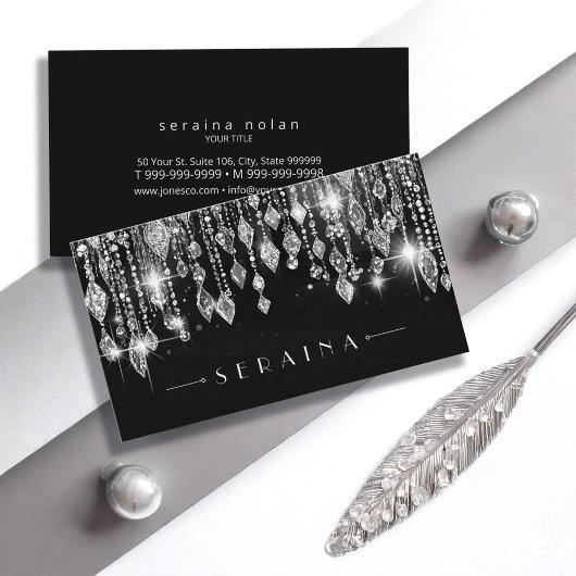 Silver Boho Gems auf schwarz ID1035 Visitenkarte