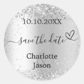 Silver Boho Hochzeit Speichern Sie das Datum Runder Aufkleber (Vorderseite)