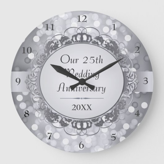 Silver Bokeh 25-jähriges Jubiläum Wall Clock Große Wanduhr (Vorderseite)