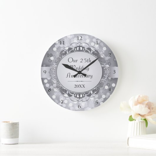 Silver Bokeh 25-jähriges Jubiläum Wall Clock Große Wanduhr (Zuhause)