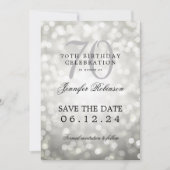 Silver Bokeh 70. Geburtstag Save the Date Einladung (Vorderseite)
