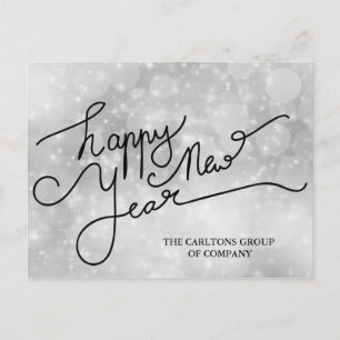 Silver Bokeh Happy New Year Typography Corporate Feiertagspostkarte
