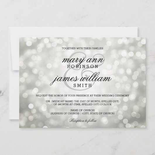 Silver Bokeh Lights Elegante Hochzeit Einladung (Vorderseite)