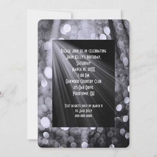 Silver Bokeh Party Lights Einladung (Rückseite)