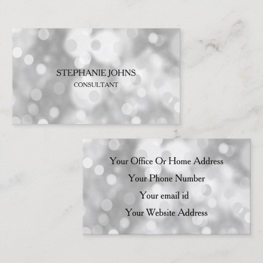 Silver Bokeh Patterns Monogramm Name Schwarz-weiß Visitenkarte (Vorne/Hinten)