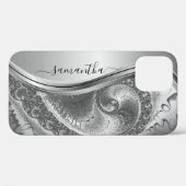 Silver Bold Metallic Handgeschriebenes Monogramm Case-Mate iPhone Hülle (Rückseite (Horizontal))