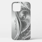Silver Bold Metallic Handgeschriebenes Monogramm Case-Mate iPhone Hülle (Rückseite)