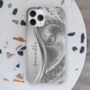 Silver Bold Metallic Handgeschriebenes Monogramm Case-Mate iPhone Hülle