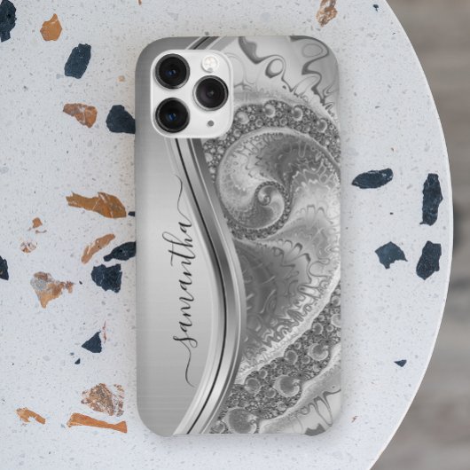 Silver Bold Metallic Handgeschriebenes Monogramm Case-Mate iPhone Hülle