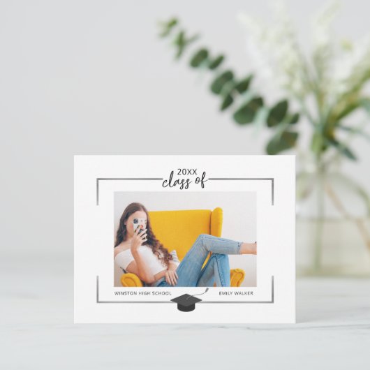 Silver Border Abschluss Ankündigung Postkarte (Stehend Vorderseite)