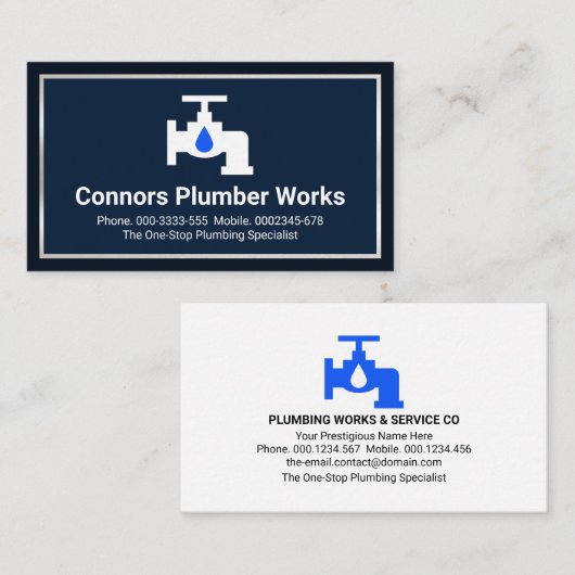 Silver Border Frame Klempnerservice Visitenkarte (Vorne/Hinten)