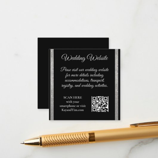 Silver Border on Black Wedding Begleitkarte (Vorderseite/Rückseite Beispiel)