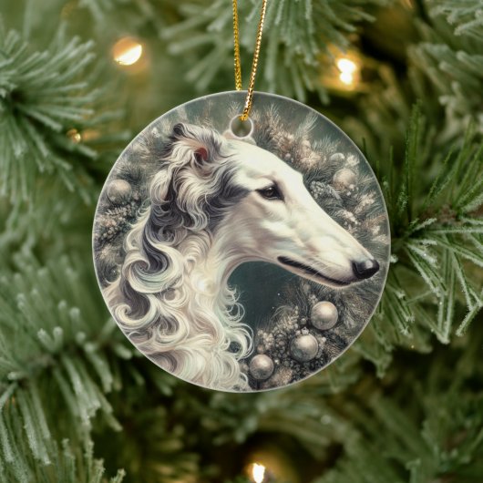 Silver Borzoi Wreath Ornament (Baum)