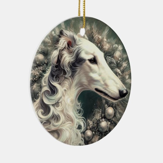 Silver Borzoi Wreath Ornament (Rechts)