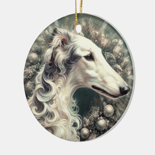 Silver Borzoi Wreath Ornament (Links)