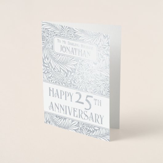 Silver Botanical 25. Wedding Anniversary Real Folienkarte (Vorderseite)
