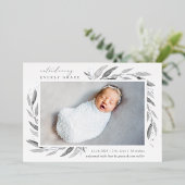 Silver Botanical | Geburtsankündigung von Foil Folieneinladung (Stehend vorne)