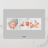 Silver Botanical | Geburtsankündigung von Foil Folieneinladung (Rückseite)