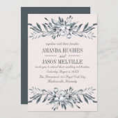 Silver Botanical | Hochzeit mit Blumenkranz PINK Einladung (Vorne/Hinten)