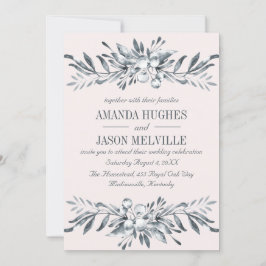 Silver Botanical | Hochzeit mit Blumenkranz PINK Einladung