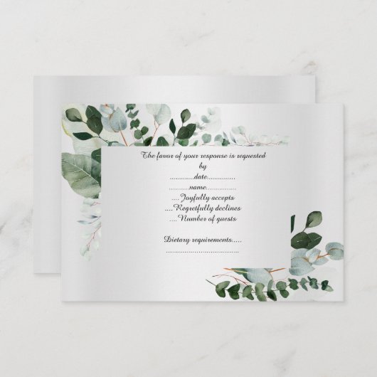 SILVER BOTANISCHE ANTWORTKARTE RSVP KARTE (Vorne/Hinten)