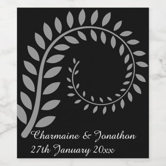 SILVER BOTANISCHES SCHWARZES KUSTOMIZBARE WEINETIK WEINETIKETT (Einzelnes Label)