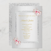 Silver Bouquet Glitzer ELEGANT CLASSY WEDY Einladung (Vorne/Hinten)