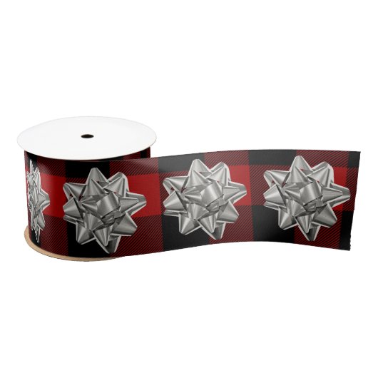 Silver Bow auf Buffalo Kariert Satin Ribbon Satinband (Spule)
