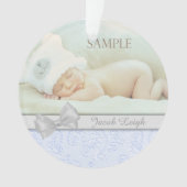 Silver Bow Blue Pastel Baby 1. Weihnachtsfest Foto Ornament (Vorderseite)