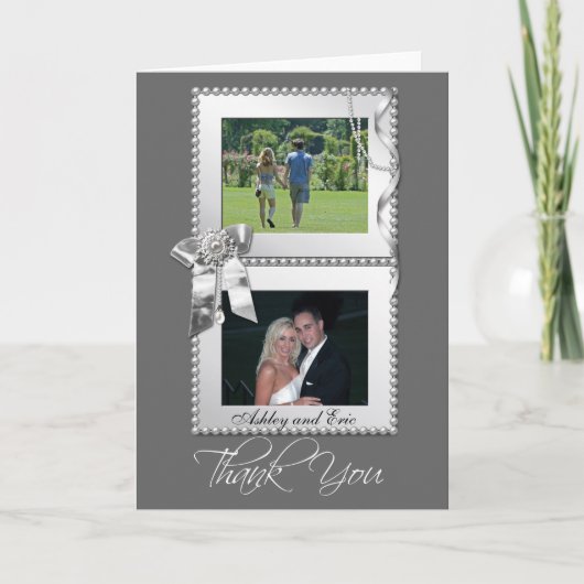 Silver Bow Foto Rahmen Hochzeit Danke Karten (Vorderseite)