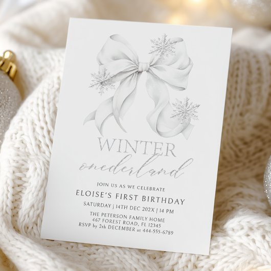 Silver Bow Winter Onederland 1. Geburtstag Einladung
