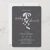 Silver Bow Winter Snow Dark Grey Baby Shower Einladung (Vorderseite)