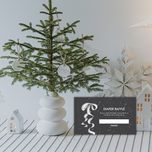 Silver Bow Winter Snow Diaper Raffle Baby Shower  Begleitkarte