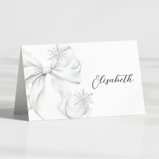 Silver Bow Winter Table Place Card  Tischnummer