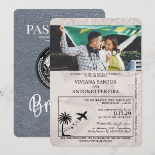 Silver Brazil Passport Wedding Einladung