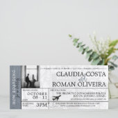 Silver Brazil Wedding Boarding Pass Einladung (Stehend Vorderseite)