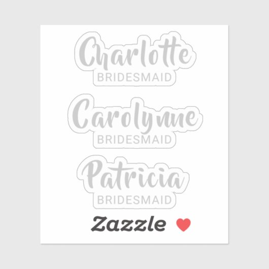 Silver Bridesmaid Name Custom-Cut Vinyl Sticker (Blatt)