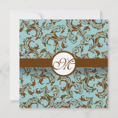 Silver Brown Damask Aqua Blue Wedding Einladung (Rückseite)