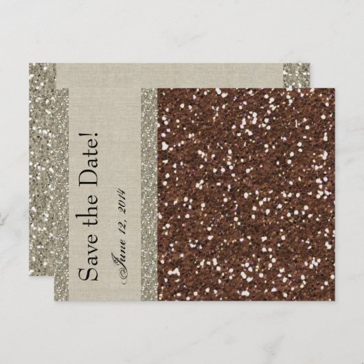 Silver Brown Glitzer Linen Save the Date Ankündigungspostkarte (Vorne/Hinten)